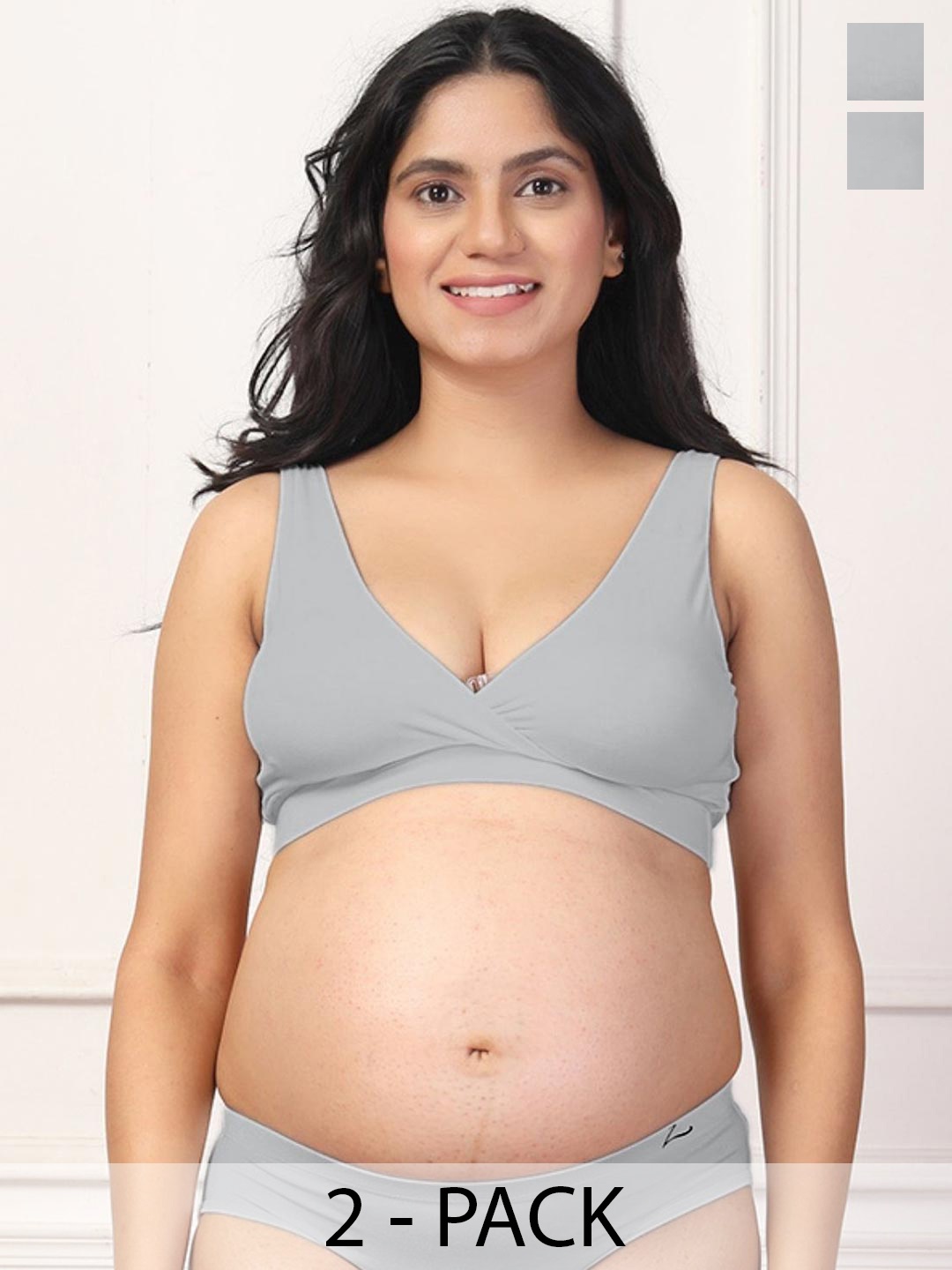 House of Zelena Pack of 2 Medium-Coverage Non-Wired Padded Maternity Feeding Bras, Grey
House of Zelena Pack of 2 Medium-Coverage Non-Wired Padded Maternity Feeding Bras, Grey
