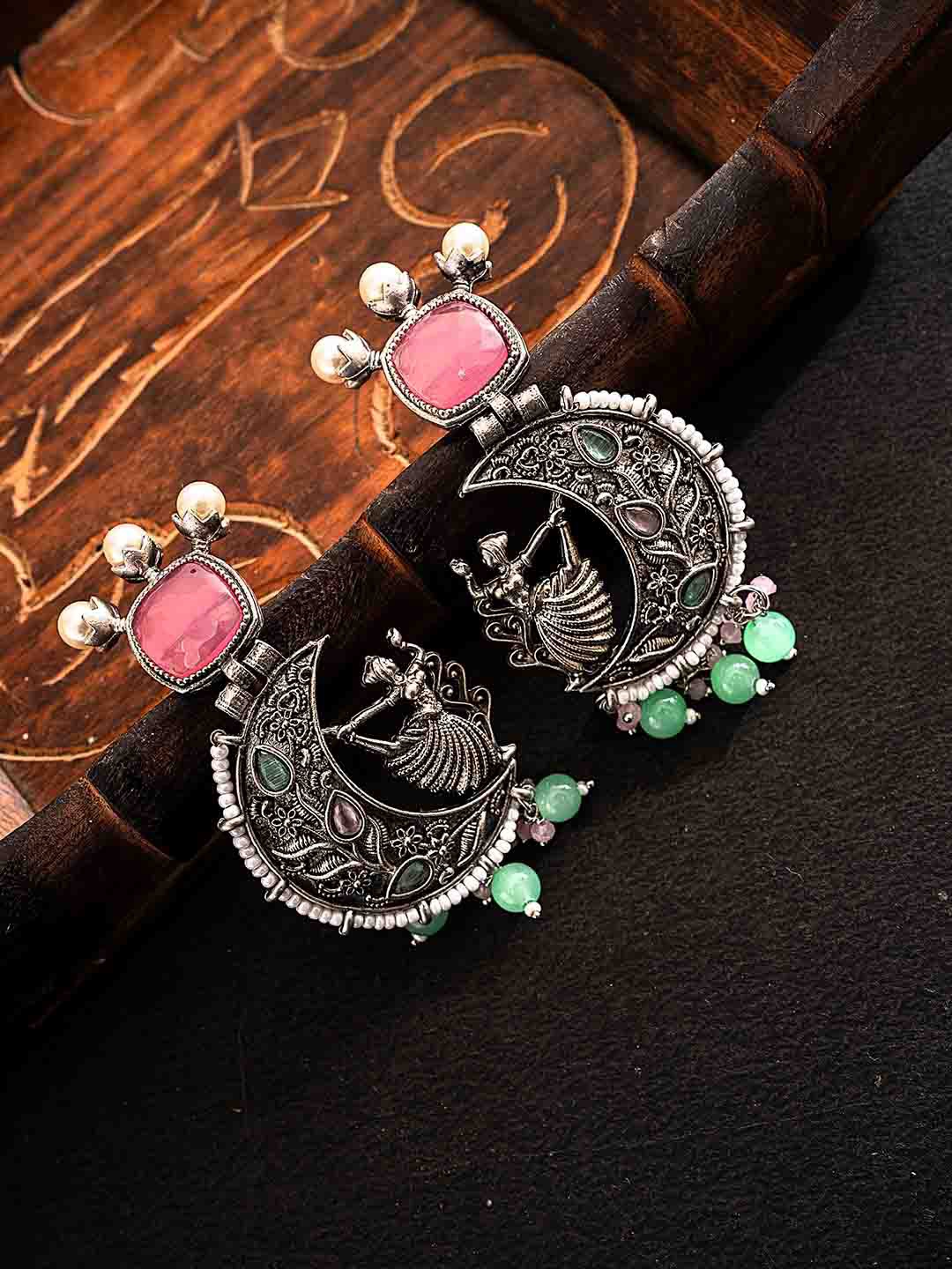 PANASH Silver-Plated Stones Studded And Beaded Contemporary Shaped Oxidized Drop Earrings
PANASH Silver-Plated Stones Studded And Beaded Contemporary Shaped Oxidized Drop Earrings