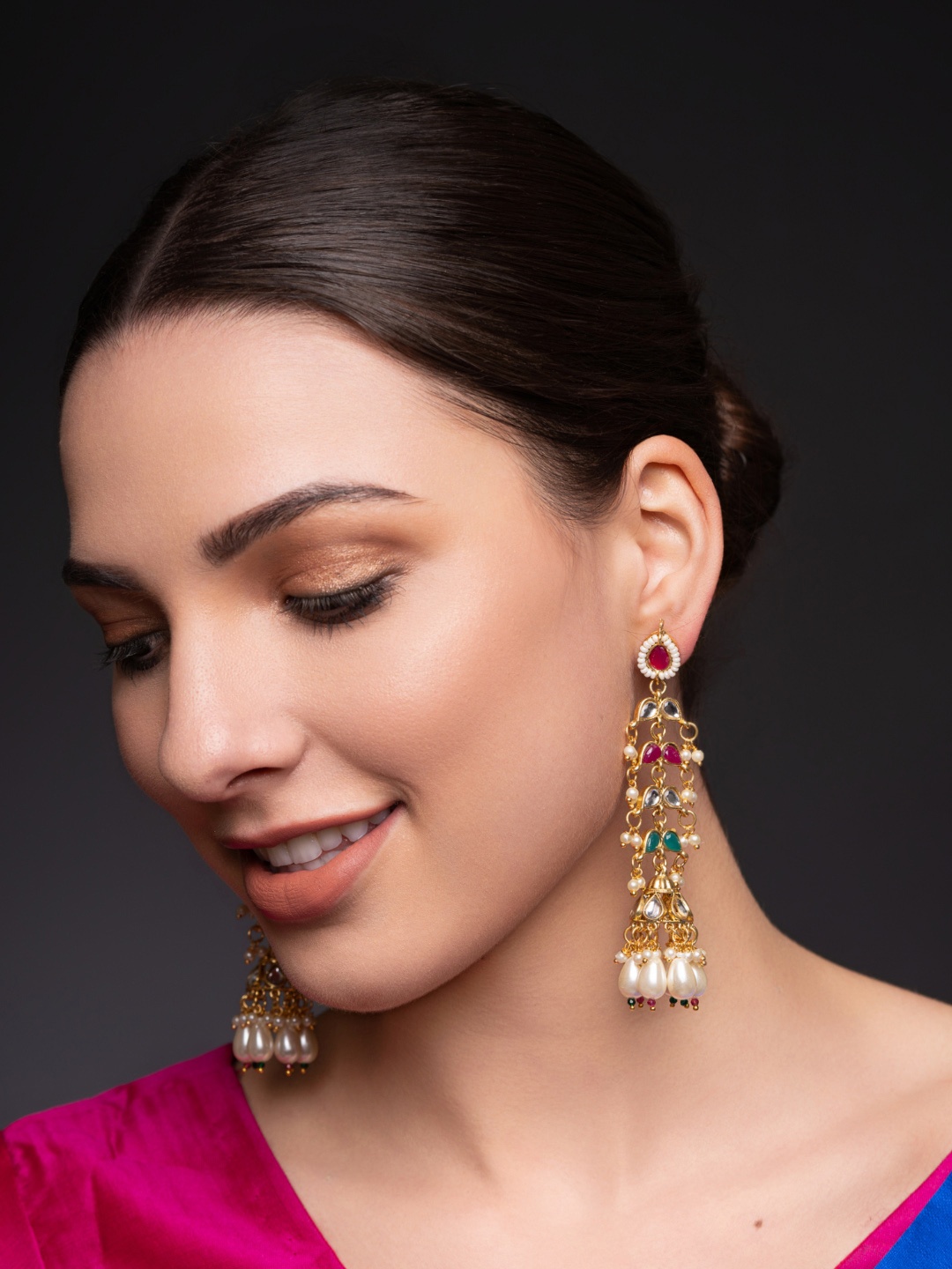PANASH Gold-Plated Artificial Stones Studded & Beaded Contemporary Shaped Drop Earrings
PANASH Gold-Plated Artificial Stones Studded & Beaded Contemporary Shaped Drop Earrings