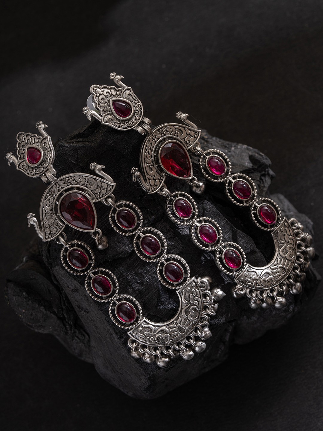 PANASH Silver-Plated Stones Studded And Beaded Contemporary Shaped Oxidized Drop Earrings
PANASH Silver-Plated Stones Studded And Beaded Contemporary Shaped Oxidized Drop Earrings