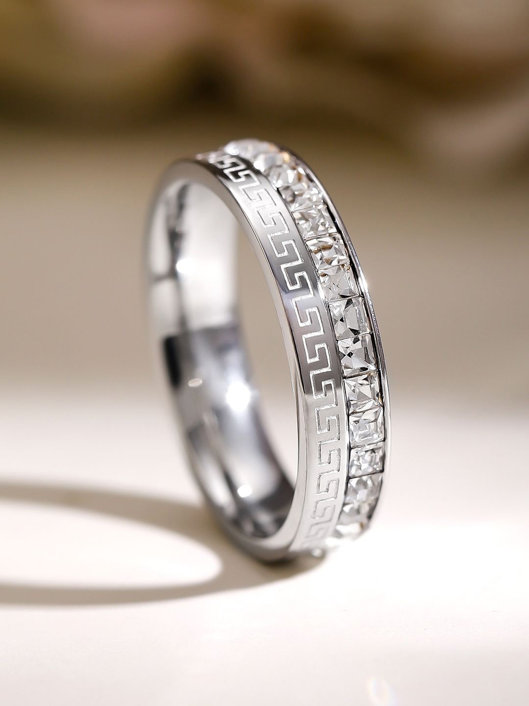 Rubans Voguish Rhodium Plated Stainless Steel Tarnish Free Waterproof Zirconia Band Ring, Silver
Rubans Voguish Rhodium Plated Stainless Steel Tarnish Free Waterproof Zirconia Band Ring, Silver