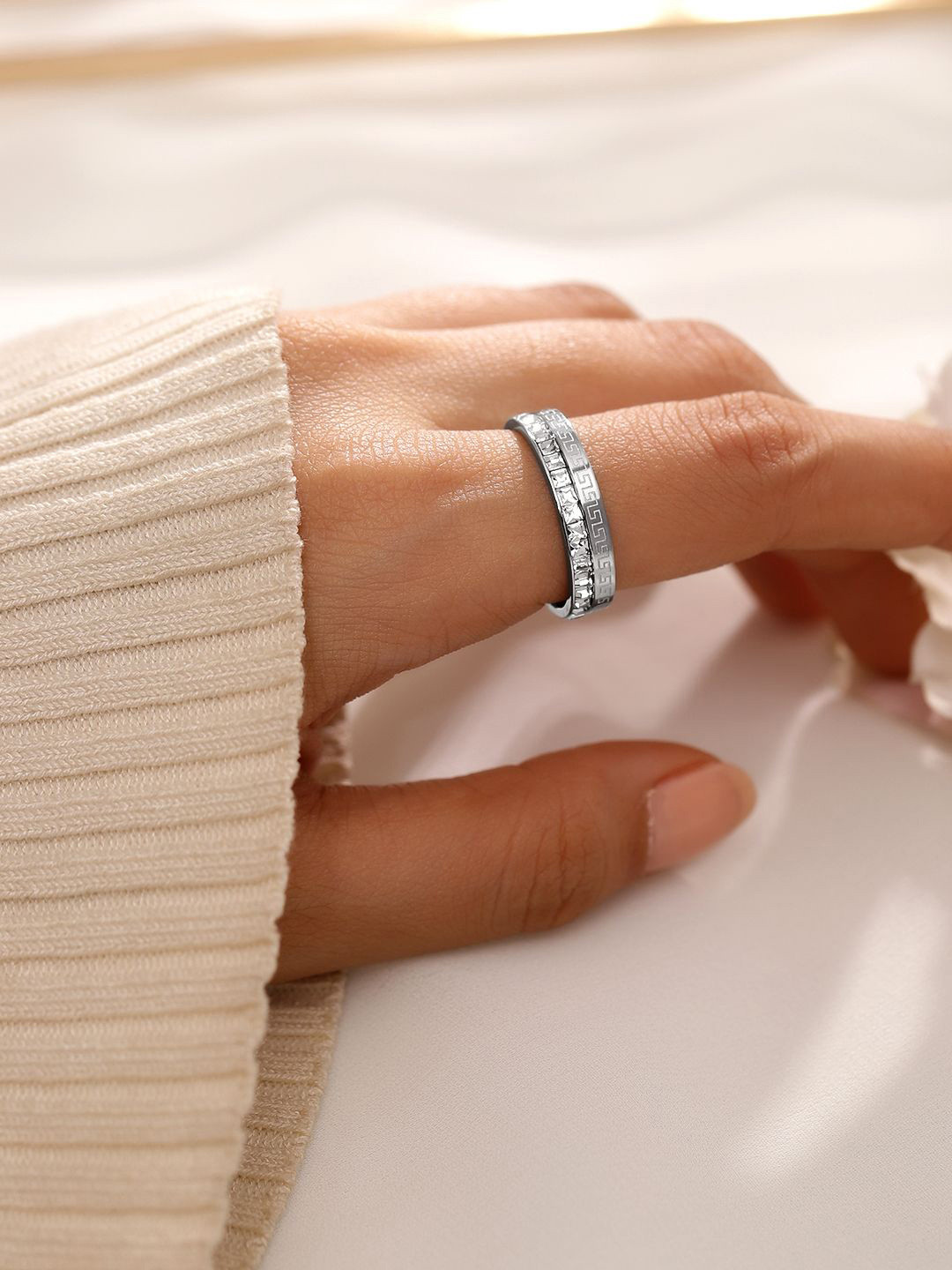 Rubans Voguish Rhodium Plated Stainless Steel Tarnish Free Waterproof Zirconia Band Ring, Silver
Rubans Voguish Rhodium Plated Stainless Steel Tarnish Free Waterproof Zirconia Band Ring, Silver