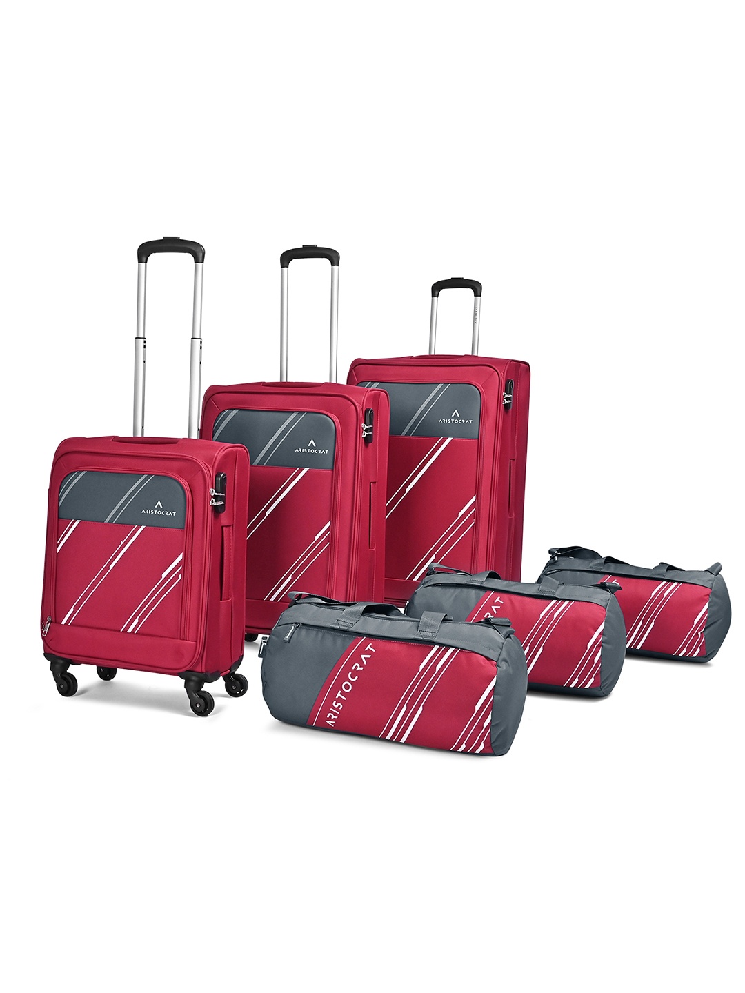 Aristocrat HEXA ACTIVE Set Of 6 Soft Luggage Large Medium Cabin Trolley and Duffels Bags, Red
Aristocrat HEXA ACTIVE Set Of 6 Soft Luggage Large Medium Cabin Trolley and Duffels Bags, Red