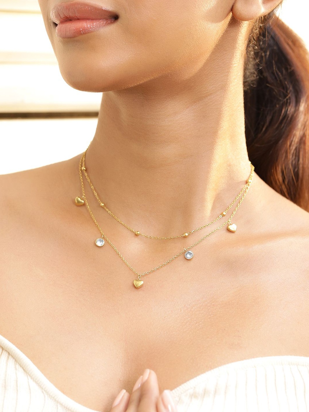 Rubans 18K Gold Plated Stainless Steel Tarnish Free Waterproof CZ Heart Layered Necklace
Rubans 18K Gold Plated Stainless Steel Tarnish Free Waterproof CZ Heart Layered Necklace