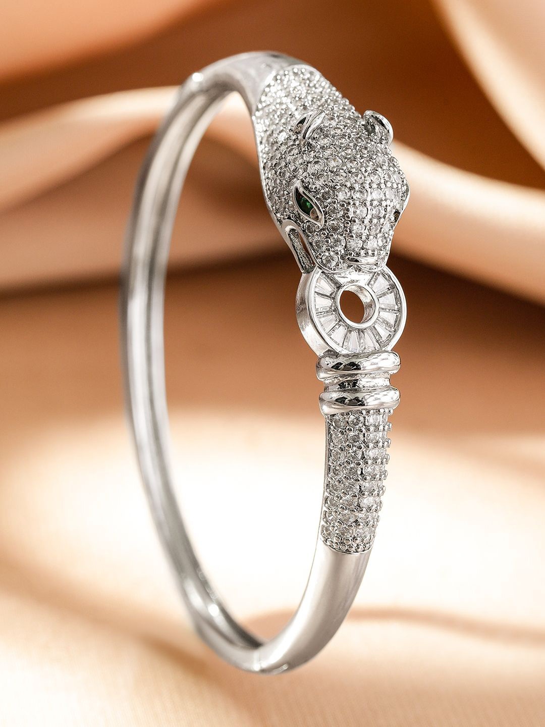 Rubans Rhodium Plated Demi Fine Openable Panther Head Cubic Zirconia Studded Bracelet, Silver
Rubans Rhodium Plated Demi Fine Openable Panther Head Cubic Zirconia Studded Bracelet, Silver