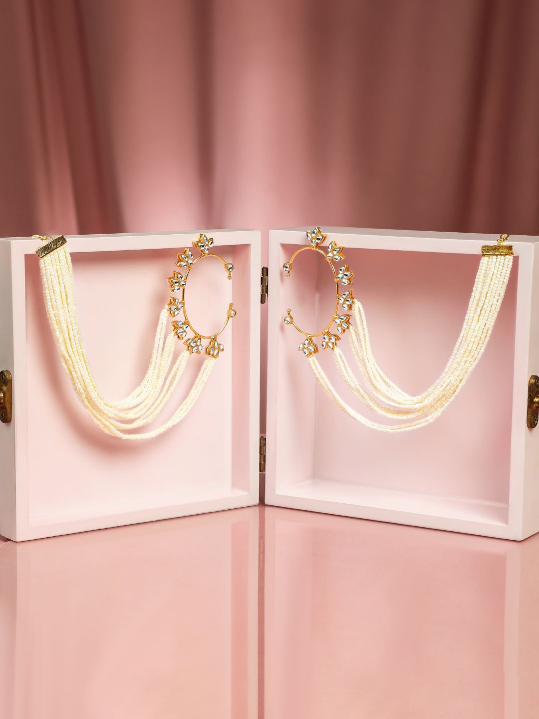 Rubans 22K Gold Plated Kundan & Pearl Multi Strand Ear Cuff Chain Extension Earrings
Rubans 22K Gold Plated Kundan & Pearl Multi Strand Ear Cuff Chain Extension Earrings