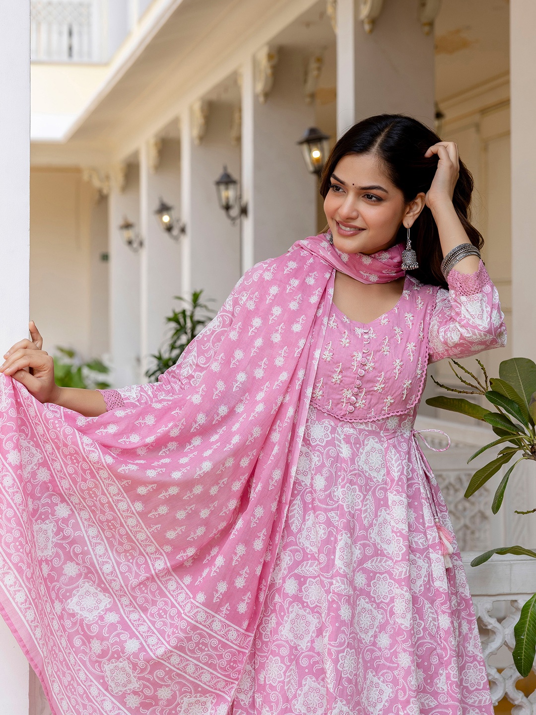 EthniFlair Floral Printed Round Neck Pure Cotton Anarkali Kurta With Trousers And Dupatta, Pink
EthniFlair Floral Printed Round Neck Pure Cotton Anarkali Kurta With Trousers And Dupatta, Pink