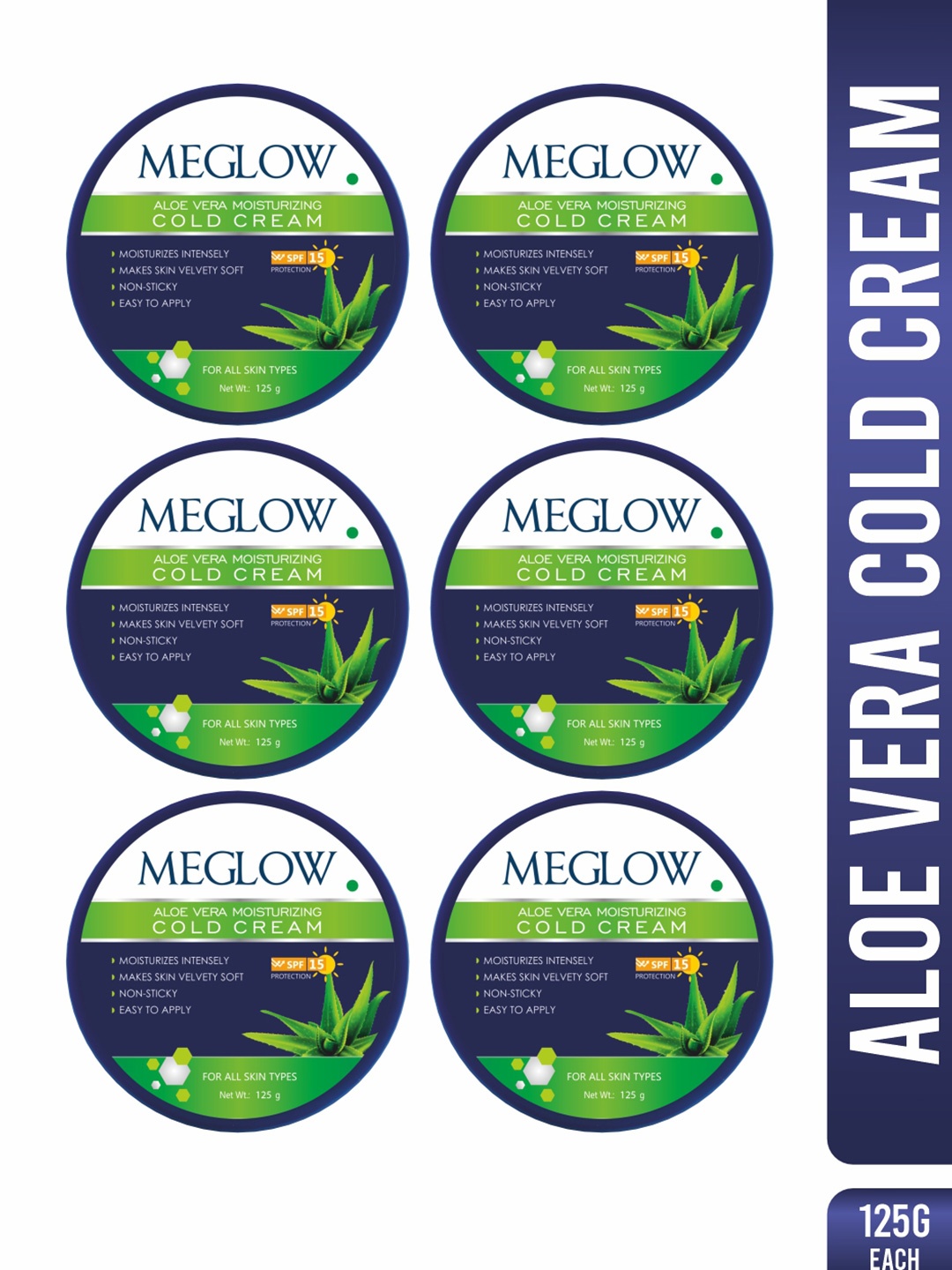 Meglow Set Of 6 Aloe Vera SPF15 48Hrs Moisturizing Body Lotion And Cold Cream - 125 g Each, White
Meglow Set Of 6 Aloe Vera SPF15 48Hrs Moisturizing Body Lotion And Cold Cream - 125 g Each, White
