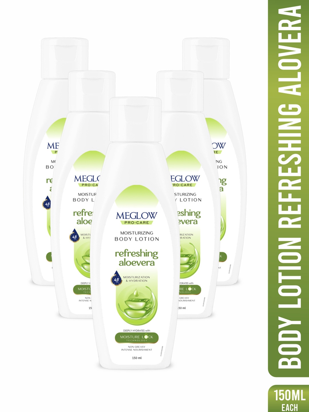 MEGLOW Set Of 5 Aloe Vera 48Hrs Hydrating & Moisturizing Body Lotion - 150 ml Each, White
MEGLOW Set Of 5 Aloe Vera 48Hrs Hydrating & Moisturizing Body Lotion - 150 ml Each, White
