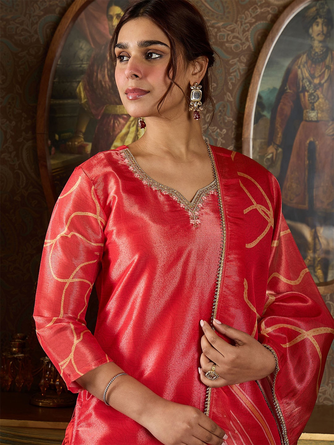 Indo Era Floral Printed V-Neck Sequinned Straight Kurta With Trousers And Dupatta, Pink
Indo Era Floral Printed V-Neck Sequinned Straight Kurta With Trousers And Dupatta, Pink