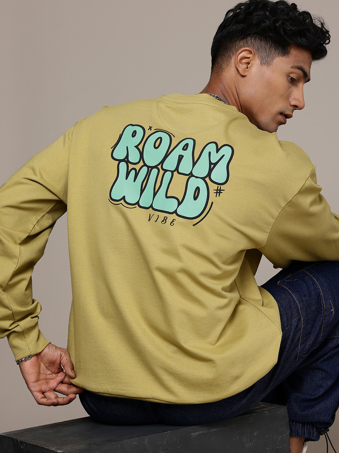 The Roadster Lifestyle Co. Typography Printed Pure Cotton Oversized Sweatshirt, Olive 
The Roadster Lifestyle Co. Typography Printed Pure Cotton Oversized Sweatshirt, Olive