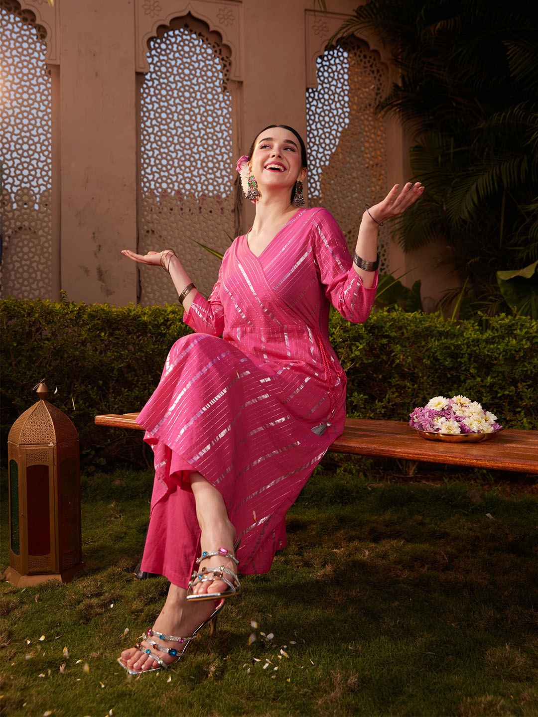 Globus Woven Design Lurex Detail V-Neck Angrakha Style Kurta & Pants Festive Set, Pink
Globus Woven Design Lurex Detail V-Neck Angrakha Style Kurta & Pants Festive Set, Pink