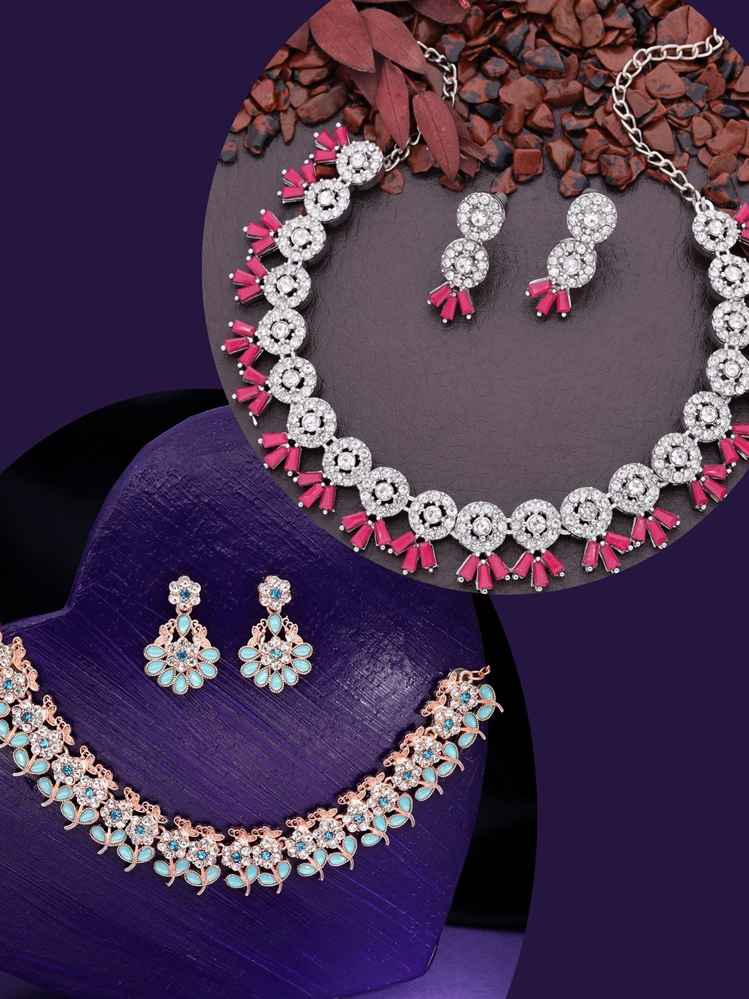 DIVASTRI Set Of 2 Silver & Rose Gold Plated American Diamond & Beaded Jewellery Set, Pink
DIVASTRI Set Of 2 Silver & Rose Gold Plated American Diamond & Beaded Jewellery Set, Pink