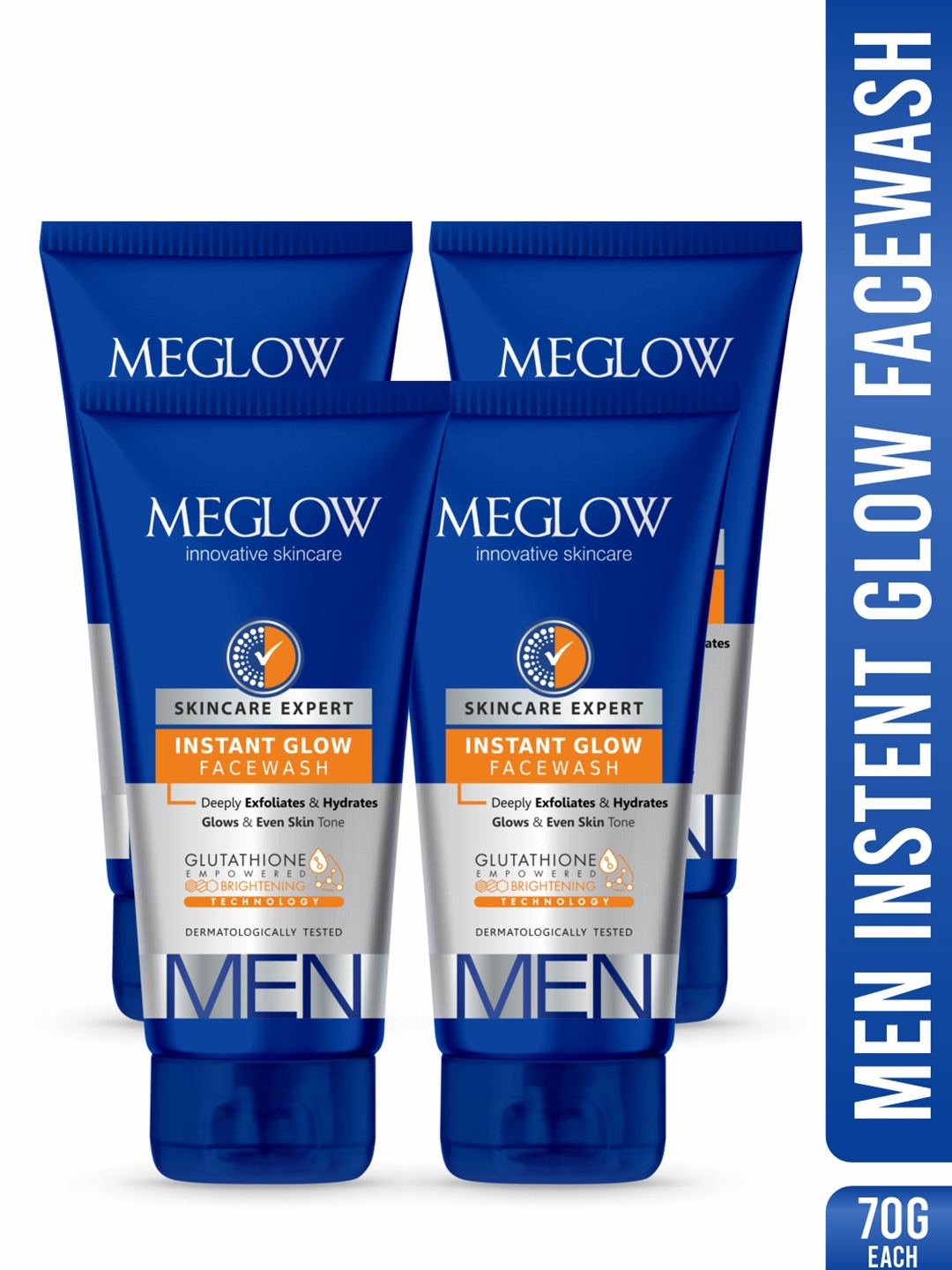 MEGLOW Men Inovative Skincare Set Of 4 Instant Glow Gultathion Face Wash - 70 g Each, Blue
MEGLOW Men Inovative Skincare Set Of 4 Instant Glow Gultathion Face Wash - 70 g Each, Blue