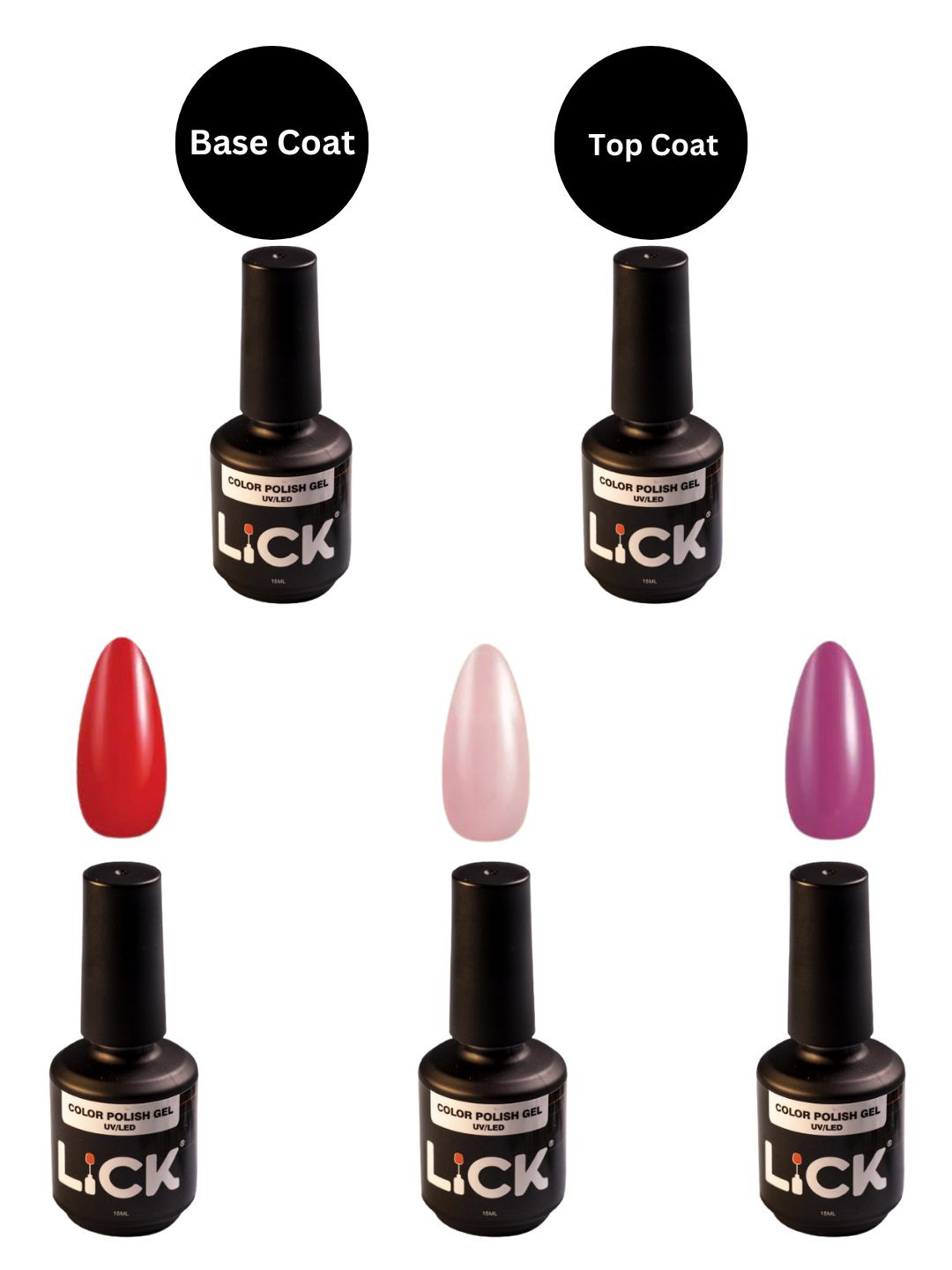 LICK Set Of 5 Color Polish UV/LED Gel Nail Polish 15ml Each Top & Base Coat Red Nude Pink
LICK Set Of 5 Color Polish UV/LED Gel Nail Polish 15ml Each Top & Base Coat Red Nude Pink