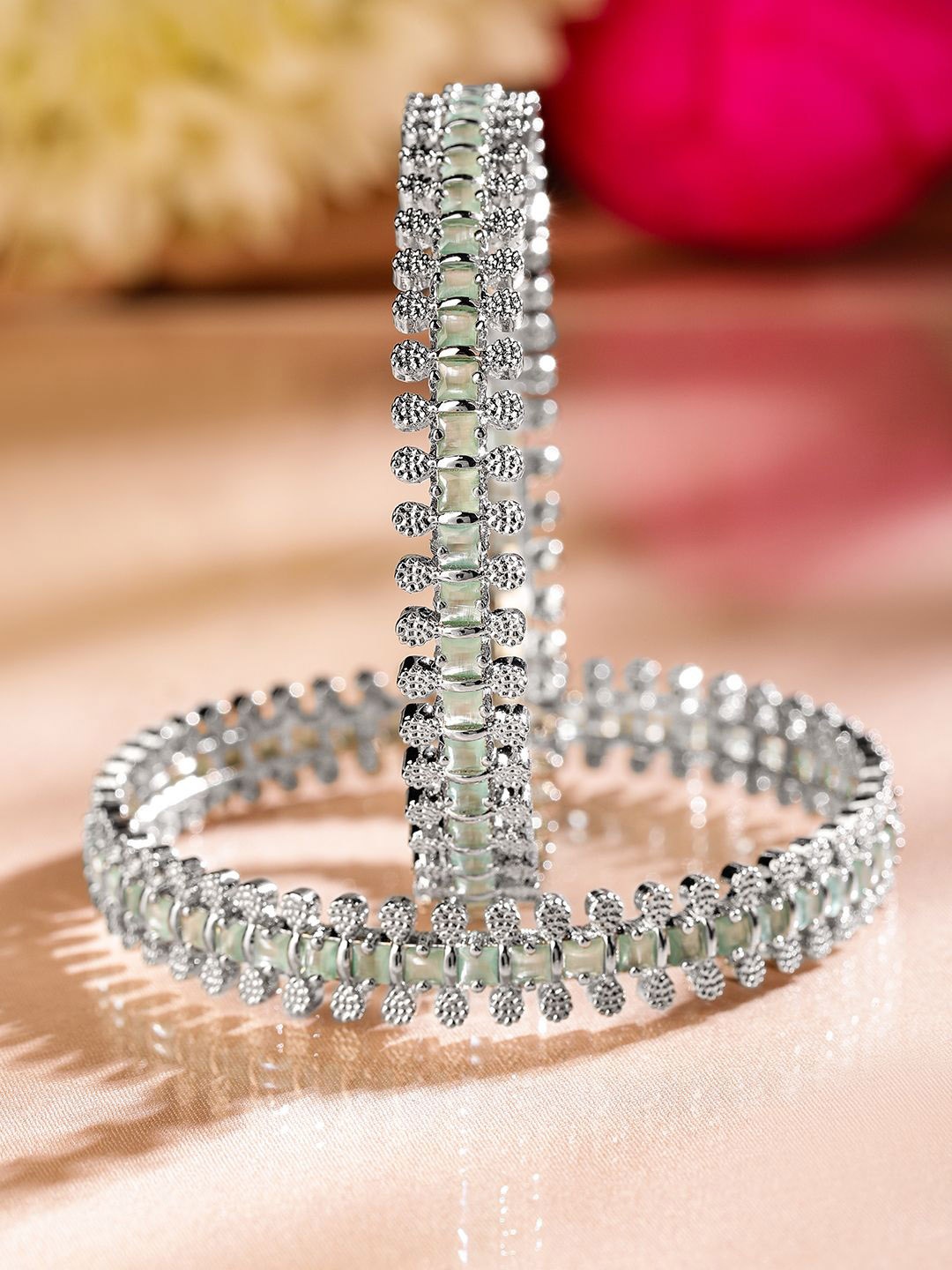 Rubans Set of 2 Rhodium-Plated White & Mint Green Cubic Zirconia Luxe Bangles, Silver
Rubans Set of 2 Rhodium-Plated White & Mint Green Cubic Zirconia Luxe Bangles, Silver