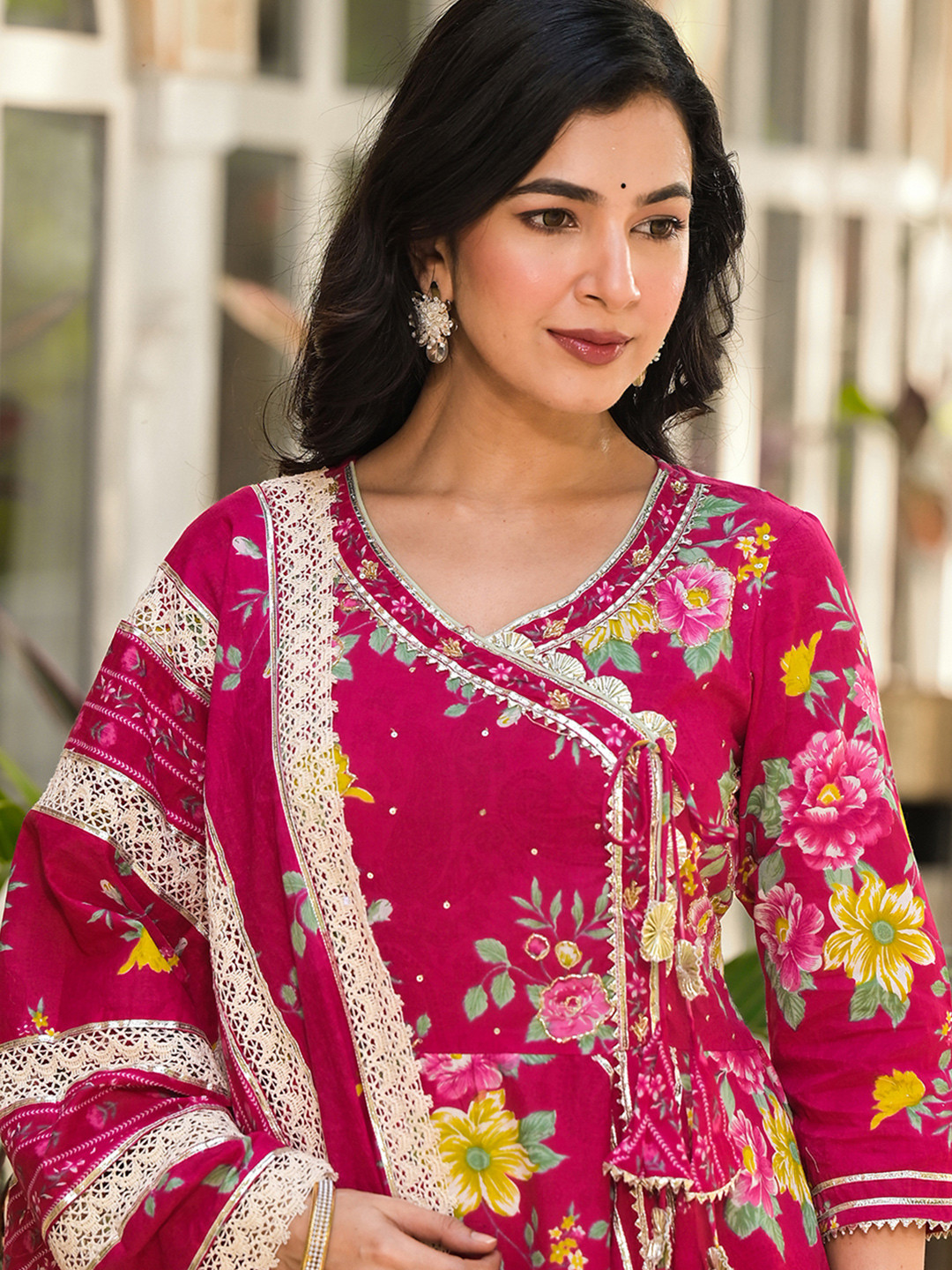 Varanga Floral Printed Gotta Patti Pure Cotton Angrakha Kurta With Trousers & Dupatta, Pink
Varanga Floral Printed Gotta Patti Pure Cotton Angrakha Kurta With Trousers & Dupatta, Pink