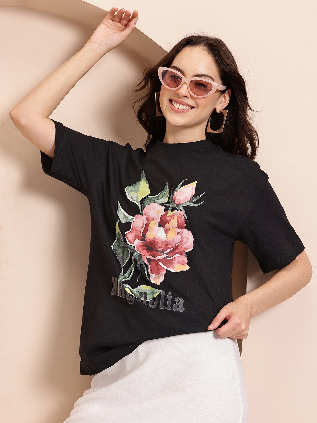 Mast & Harbour Women Floral Printed Drop-Shoulder Sleeves Relaxed Fit Pure Cotton T-shirt, Black
Mast & Harbour Women Floral Printed Drop-Shoulder Sleeves Relaxed Fit Pure Cotton T-shirt, Black