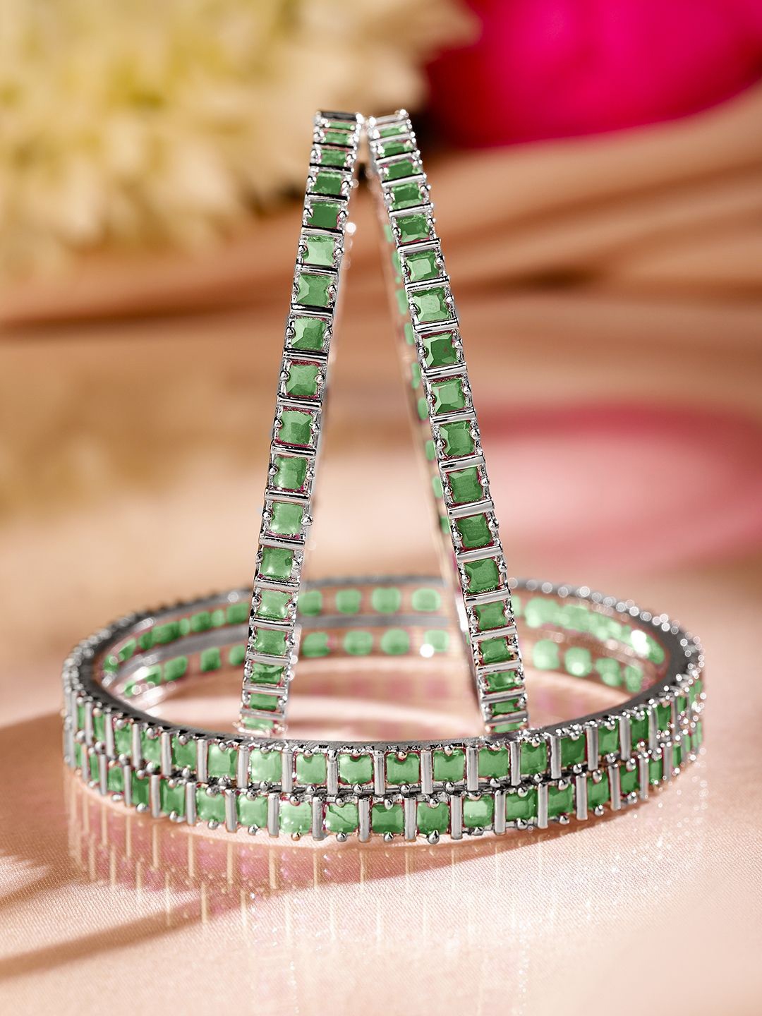 Rubans Set of 4 Rhodium Plated Emerald Square-Cut Cubic Zirconia Studded Bangles, Silver
Rubans Set of 4 Rhodium Plated Emerald Square-Cut Cubic Zirconia Studded Bangles, Silver
