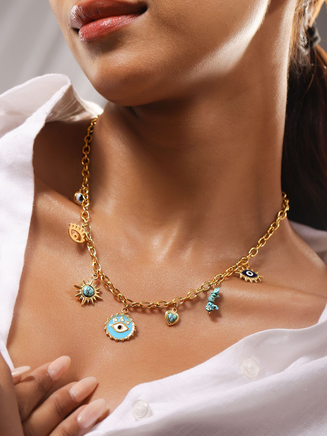 Rubans 18KGold-Plated Stainless Steel Tarnish Free Waterproof Evil Eye Charm Chain, Gold
Rubans 18KGold-Plated Stainless Steel Tarnish Free Waterproof Evil Eye Charm Chain, Gold