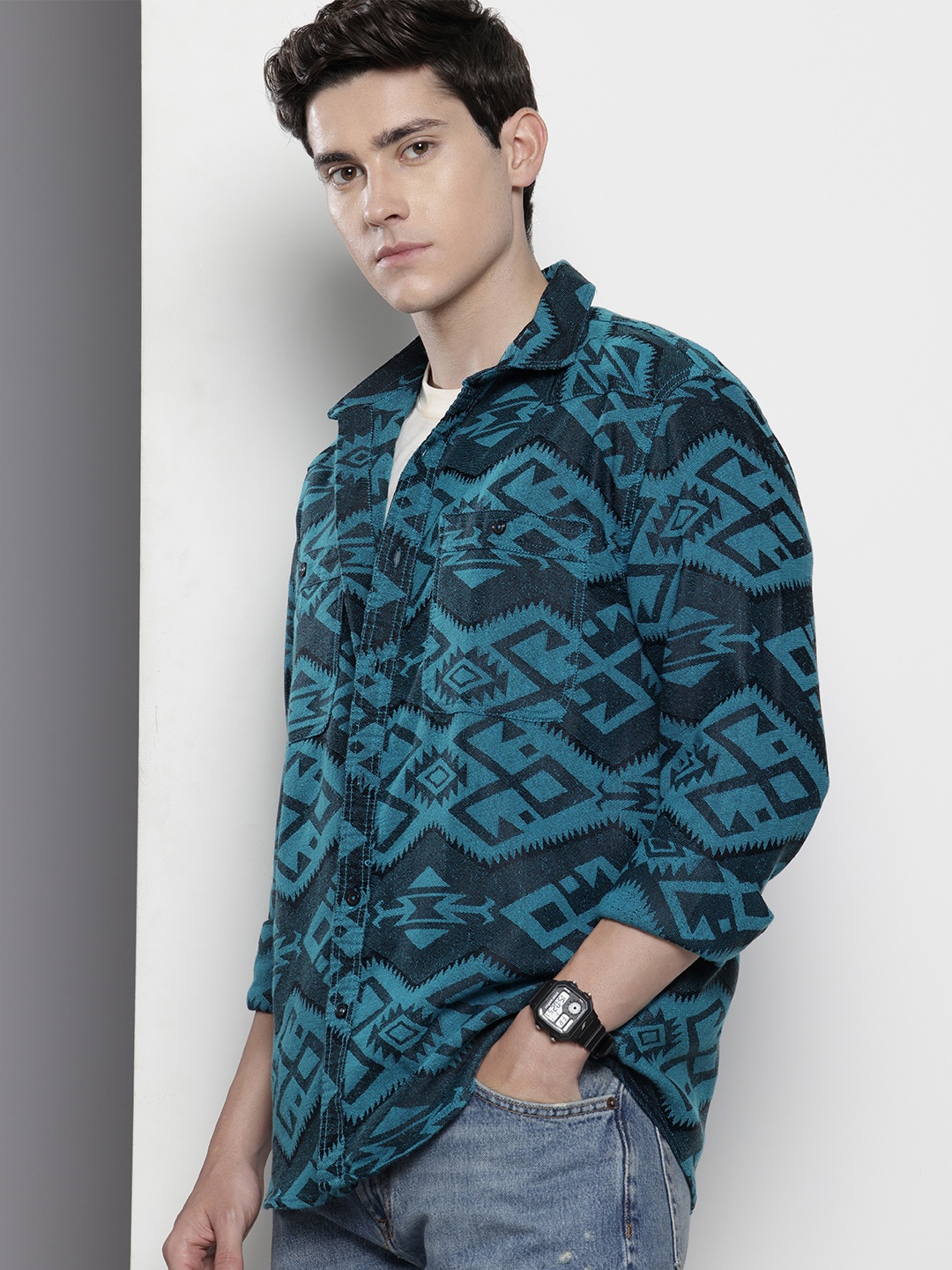 The Indian Garage Co Self-Design Ethnic Drop-Shoulder Sleeves Relaxed Fit Casual Shirt, Navy blue
The Indian Garage Co Self-Design Ethnic Drop-Shoulder Sleeves Relaxed Fit Casual Shirt, Navy blue