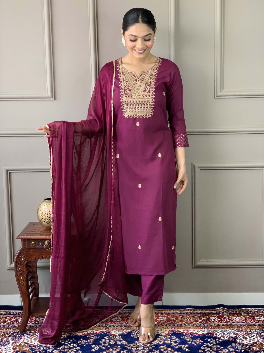 Fashion Ritmo Women Ethnic Motifs Embroidered Regular Kurta with Trousers & With Dupatta, Purple
Fashion Ritmo Women Ethnic Motifs Embroidered Regular Kurta with Trousers & With Dupatta, Purple