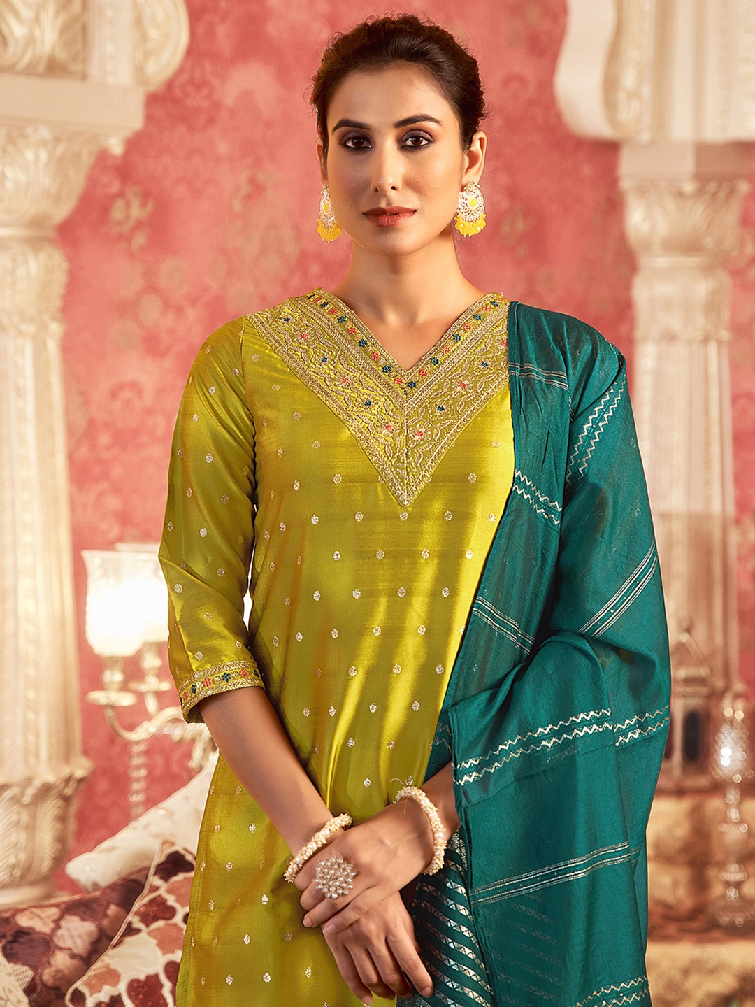 KALINI Women Ethnic Motifs Embroidered Regular Thread Work Kurta with Trousers & With Dupatta, Mustard
KALINI Women Ethnic Motifs Embroidered Regular Thread Work Kurta with Trousers & With Dupatta, Mustard