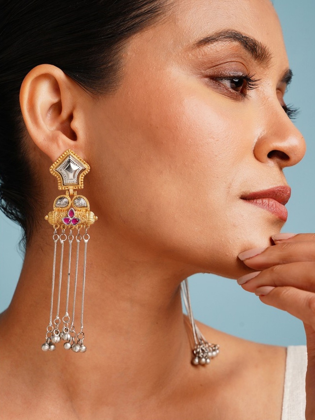 ABDESIGNS Elegant Dual Plated Classic Artificial Stones And Beads Drop Earrings, Silver
ABDESIGNS Elegant Dual Plated Classic Artificial Stones And Beads Drop Earrings, Silver