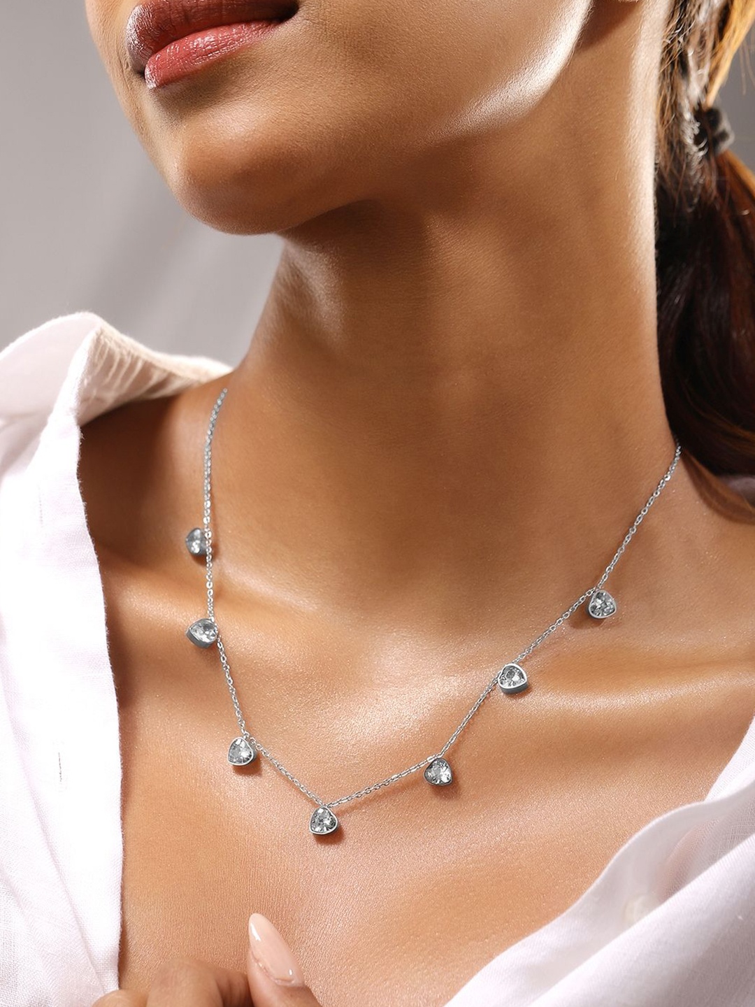 Rubans Rhodium Plated Stainless Steel Tarnish Free Zirconia Heart Charm Necklace, Silver
Rubans Rhodium Plated Stainless Steel Tarnish Free Zirconia Heart Charm Necklace, Silver