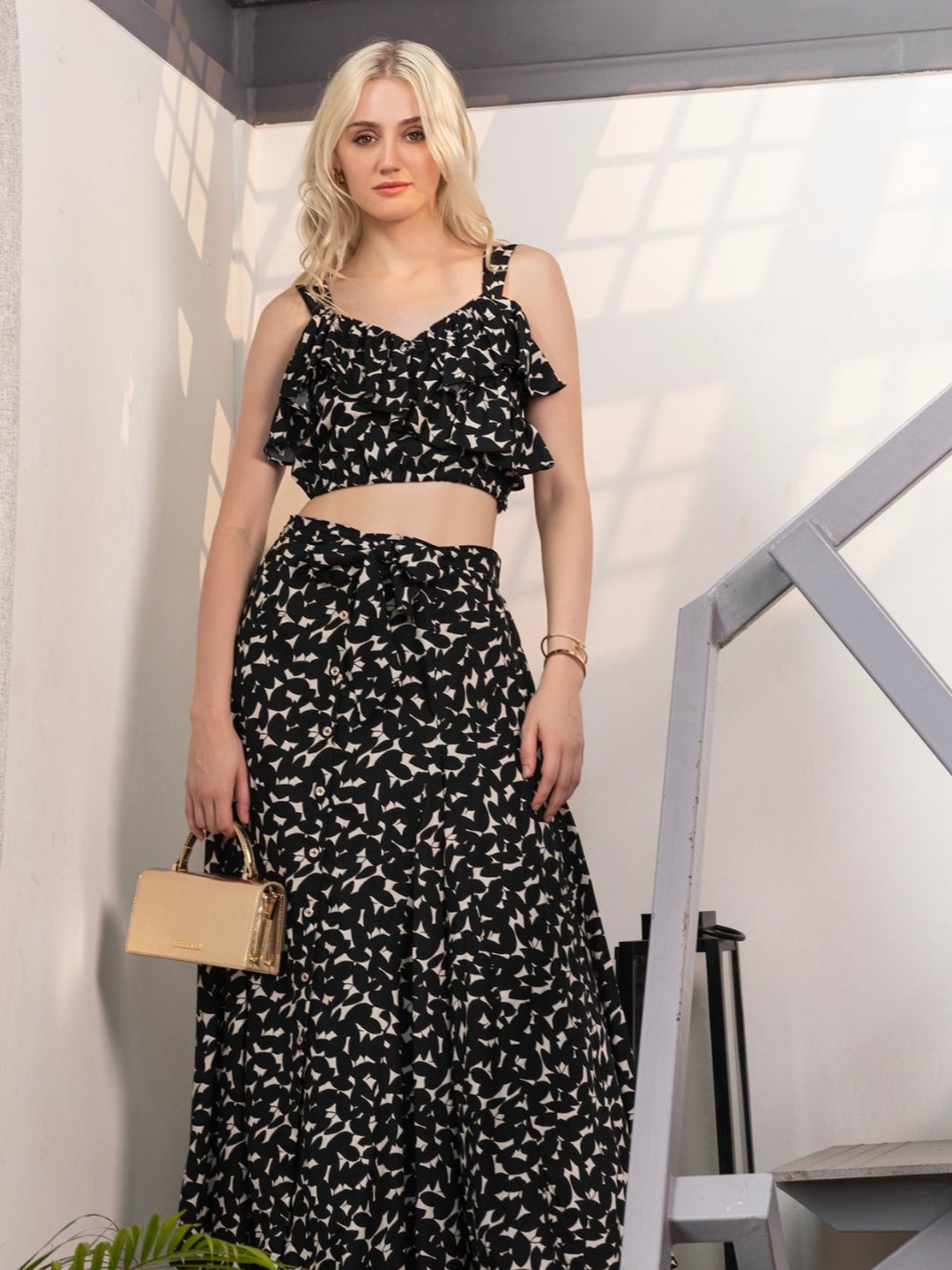 House of Abeena Printed Shoulder Strap Pure Cotton Top & Skirt Co-Ords, Black
House of Abeena Printed Shoulder Strap Pure Cotton Top & Skirt Co-Ords, Black