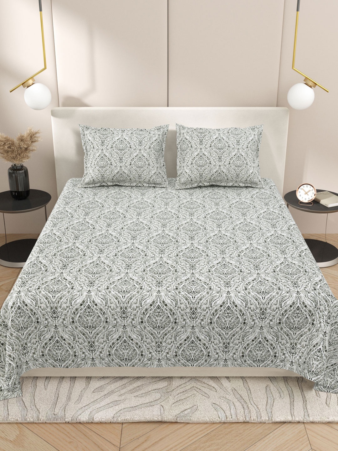 Myntra Elegant Homes White & Grey Ethnic Motifs 220 TC King Bedsheet with 2 Pillow Covers
Myntra Elegant Homes White & Grey Ethnic Motifs 220 TC King Bedsheet with 2 Pillow Covers