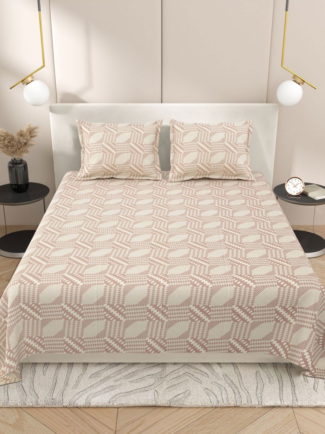 Myntra Elegant Homes Pink & Cream-Coloured Geometric 220 TC King Bedsheet with 2 Pillow Covers
Myntra Elegant Homes Pink & Cream-Coloured Geometric 220 TC King Bedsheet with 2 Pillow Covers