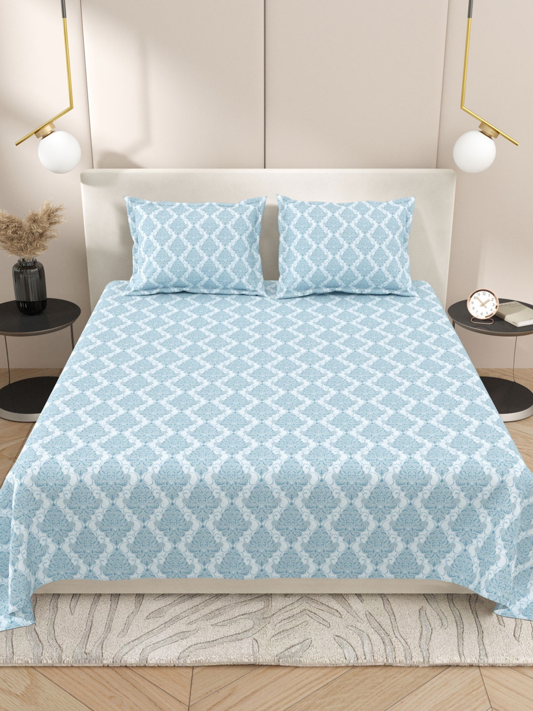 Myntra Elegant Homes Blue & White Ethnic Motifs 220 TC King Bedsheet with 2 Pillow Covers
Myntra Elegant Homes Blue & White Ethnic Motifs 220 TC King Bedsheet with 2 Pillow Covers