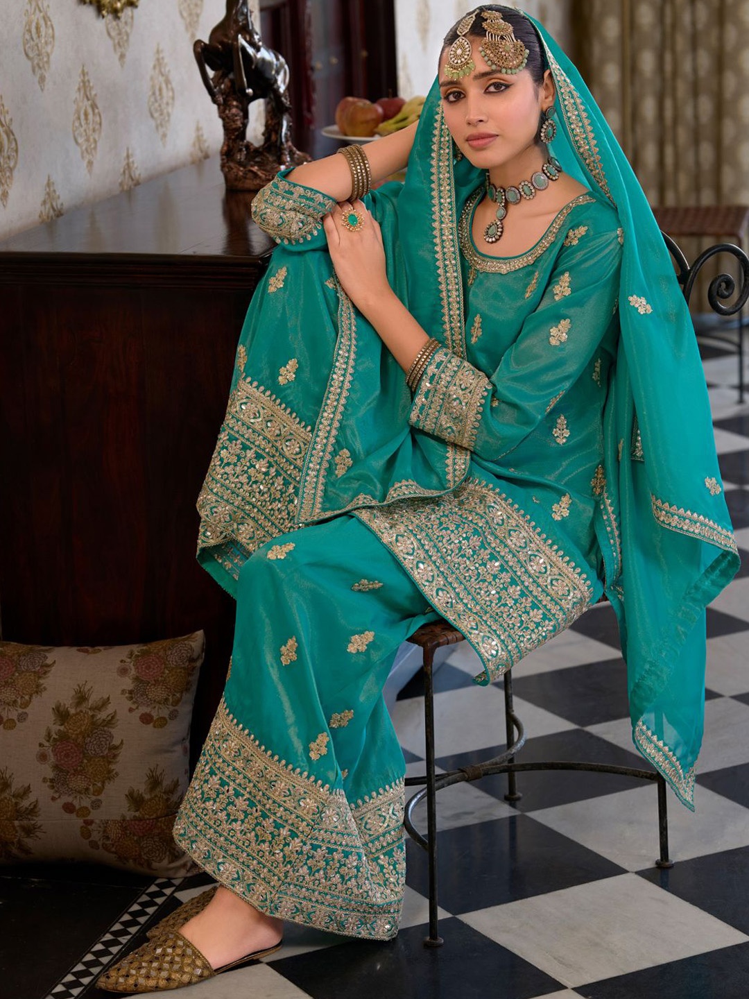Indo Era Women Ethnic Motifs Embroidered Mirror Work Kurta with Palazzos & With Dupatta, Blue
Indo Era Women Ethnic Motifs Embroidered Mirror Work Kurta with Palazzos & With Dupatta, Blue