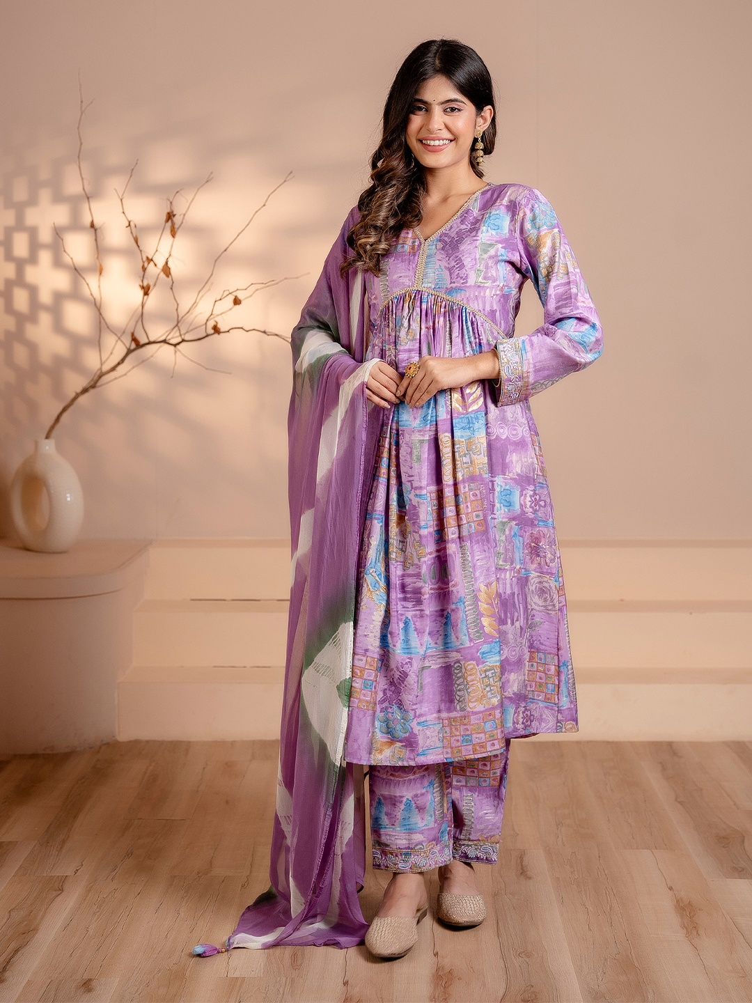 DishaDakshin Women Printed Empire Pure Silk Kurta with Trousers & With Dupatta, Purple
DishaDakshin Women Printed Empire Pure Silk Kurta with Trousers & With Dupatta, Purple