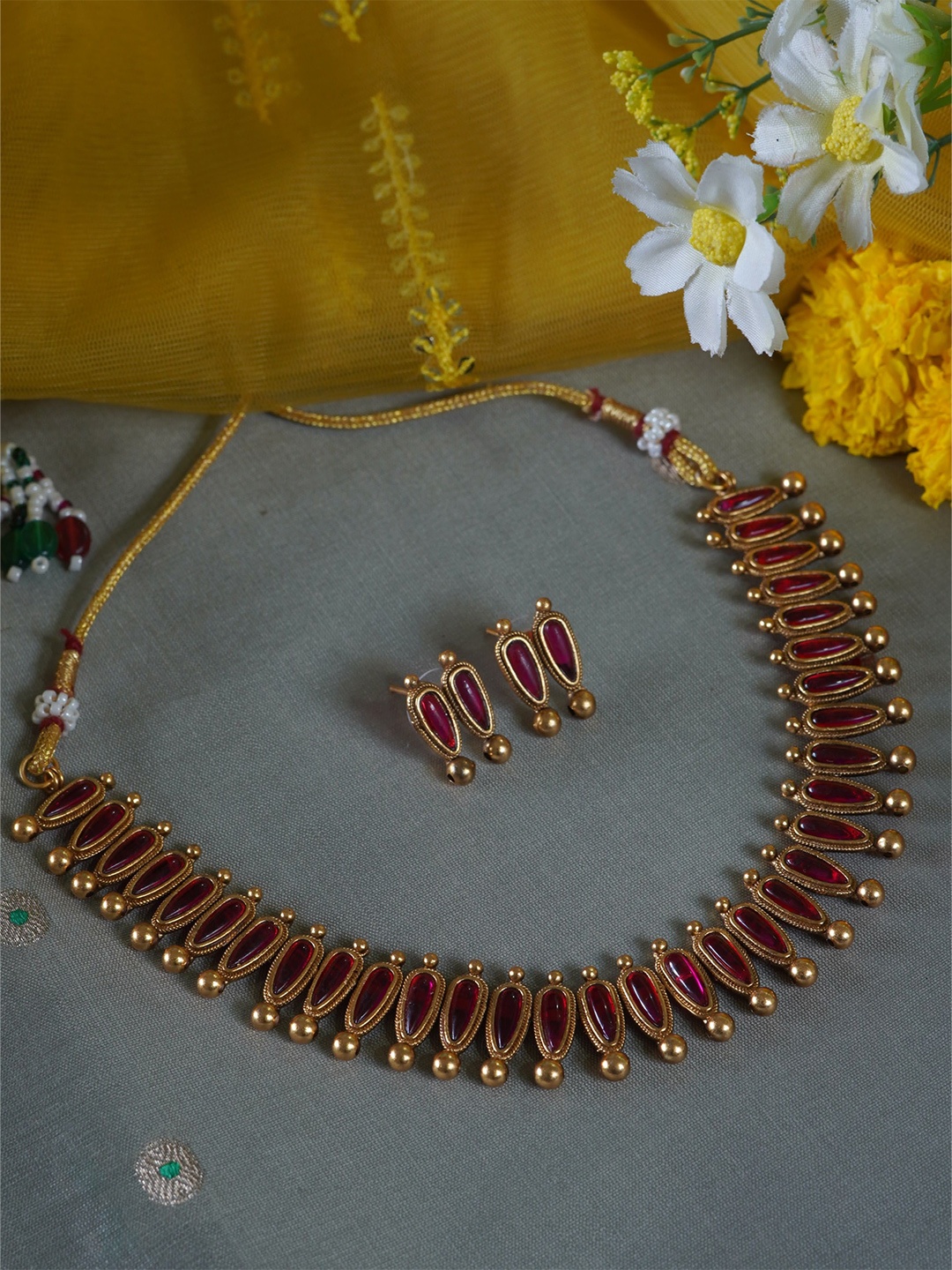 inc63-for elites Antique Gold-Plated Crystal-Studded Conical Red Kemp Stone Necklace Set
inc63-for elites Antique Gold-Plated Crystal-Studded Conical Red Kemp Stone Necklace Set