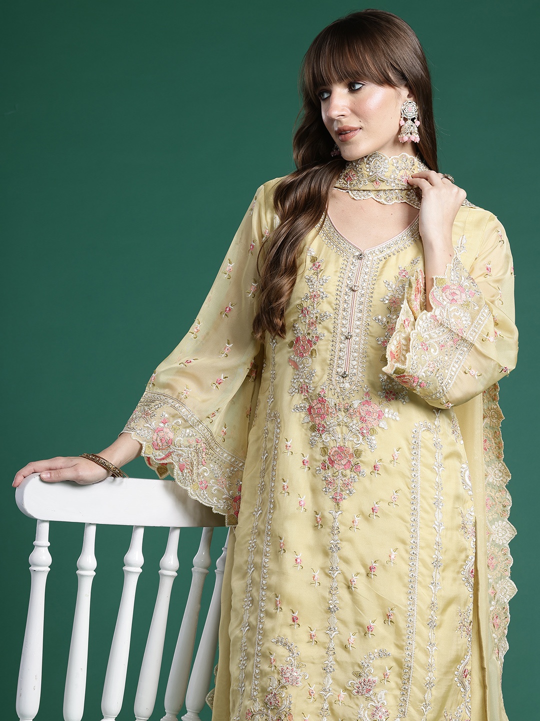 Indo Era Ethnic Motifs Embroidered Panelled Sequinned Kurta With Trousers & Dupatta, Yellow
Indo Era Ethnic Motifs Embroidered Panelled Sequinned Kurta With Trousers & Dupatta, Yellow