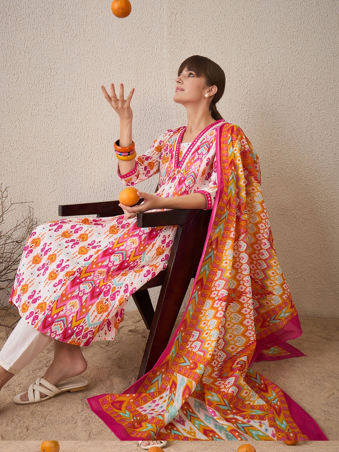 Indo Era Women Printed Panelled Mirror Work Pure Cotton Kurta with Trousers & With Dupatta, White
Indo Era Women Printed Panelled Mirror Work Pure Cotton Kurta with Trousers & With Dupatta, White