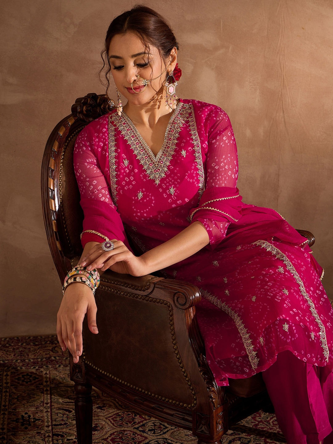 Indo Era Floral Embroidered V-Neck Sequinned Cotton Straight Kurta With Trousers & Dupatta, Pink
Indo Era Floral Embroidered V-Neck Sequinned Cotton Straight Kurta With Trousers & Dupatta, Pink