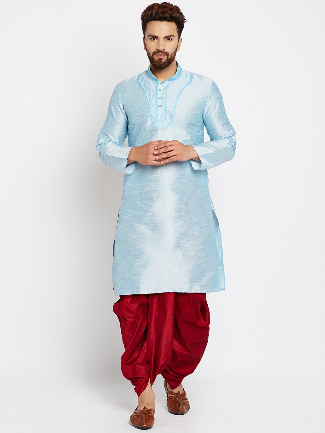 SOJANYA Men Blue Solid Straight Kurta