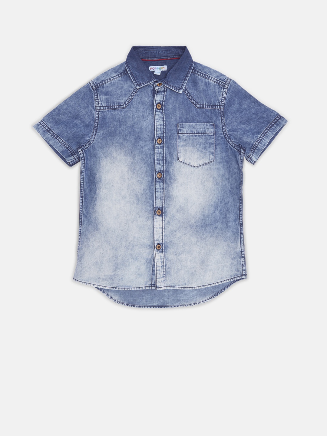 POPPERS by Pantaloons Boys Blue Regular Fit Washed Denim Shirt