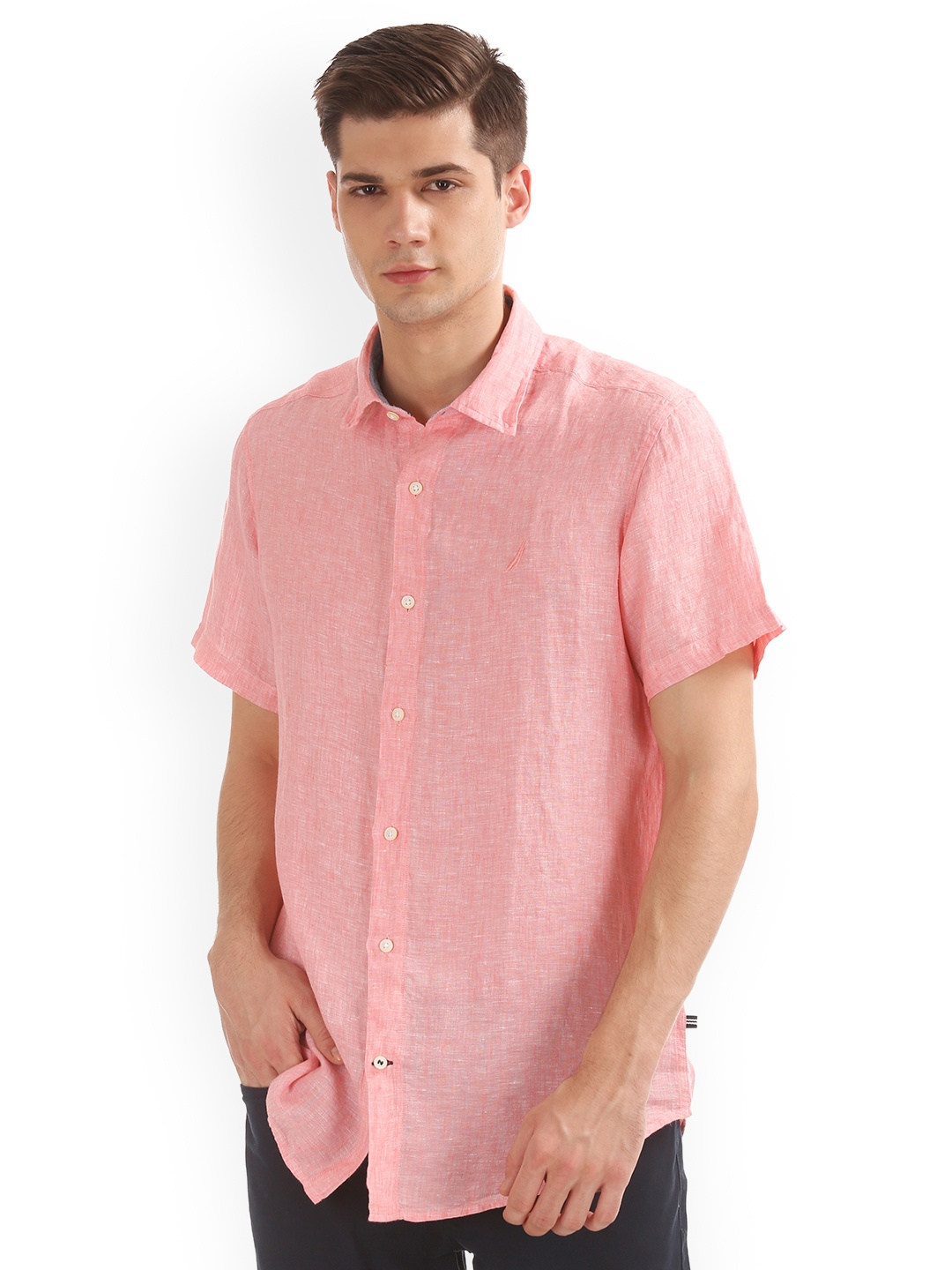 Nautica Men Coral Classic Solid Casual Shirt