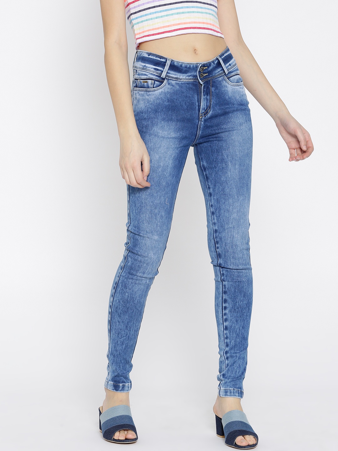 Xpose Women Blue Acid Washed Slim Fit Mid-Rise Clean Look Stretchable Jeans