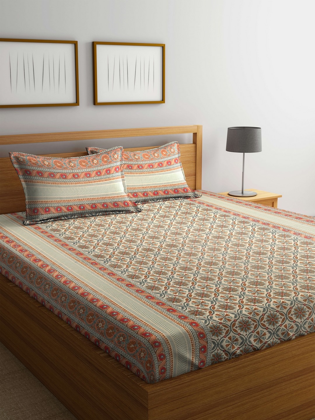 Rajasthan Decor Beige Abstract Flat 144 TC Cotton 1 King Bedsheet with 2 Pillow Covers
Rajasthan Decor Beige Abstract Flat 144 TC Cotton 1 King Bedsheet with 2 Pillow Covers