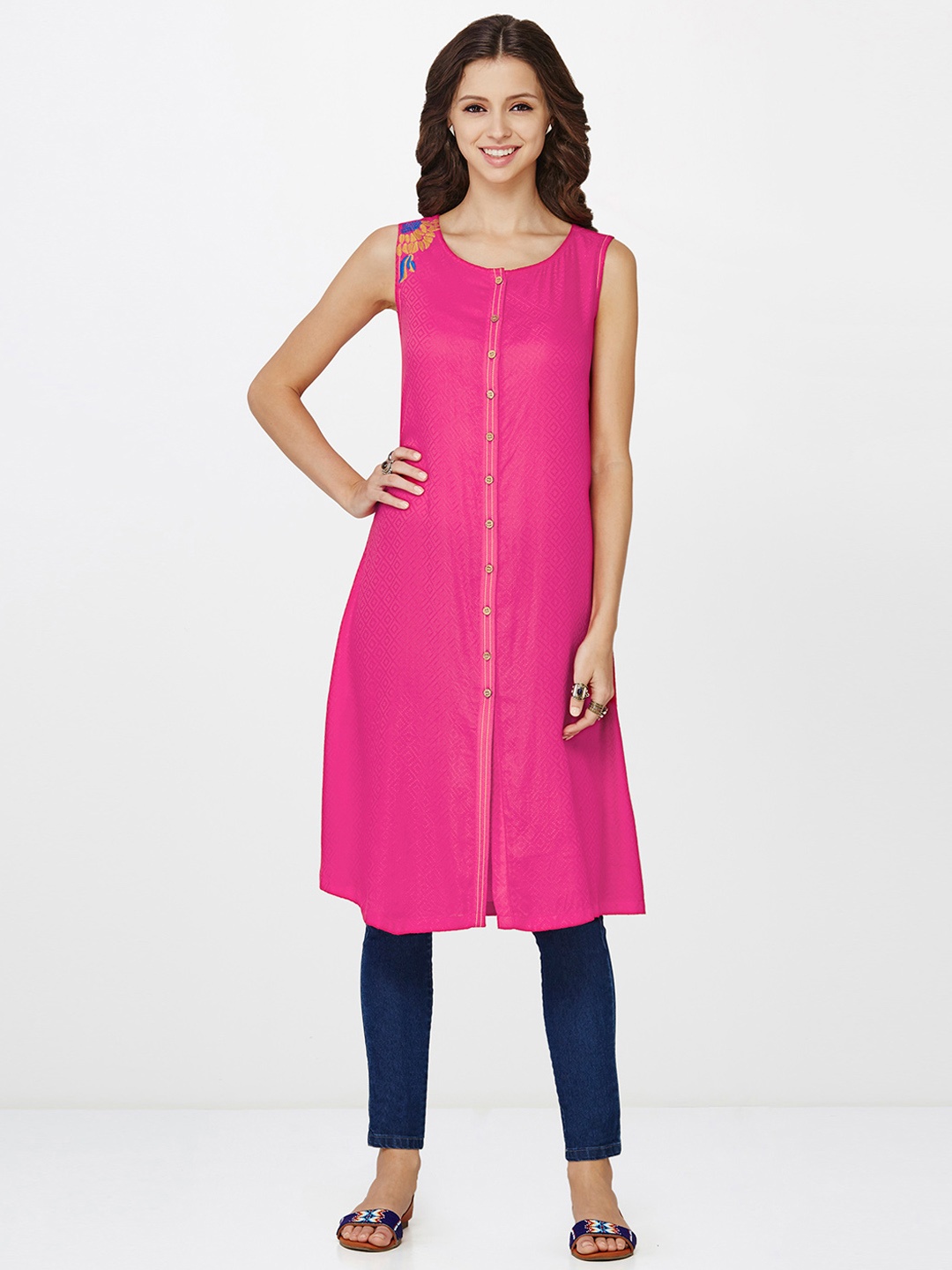 Global Desi Pink Self-Design Tunic