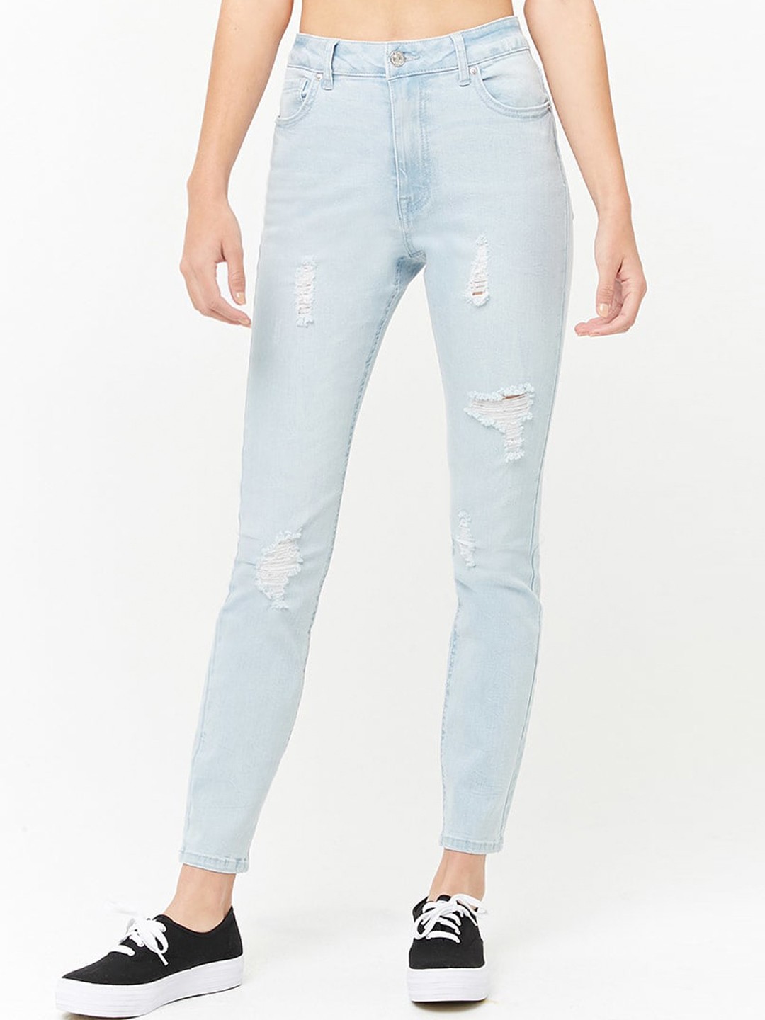FOREVER 21 Women Blue Skinny Fit High-Rise Mildly Distressed Cropped Stretchable Jeans
FOREVER 21 Women Blue Skinny Fit High-Rise Mildly Distressed Cropped Stretchable Jeans