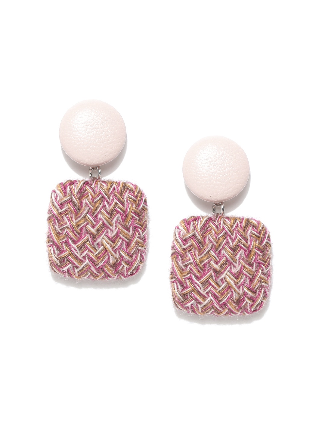 OOMPH Peach-Coloured & Pink Handcrafted Geometric Drop Earrings