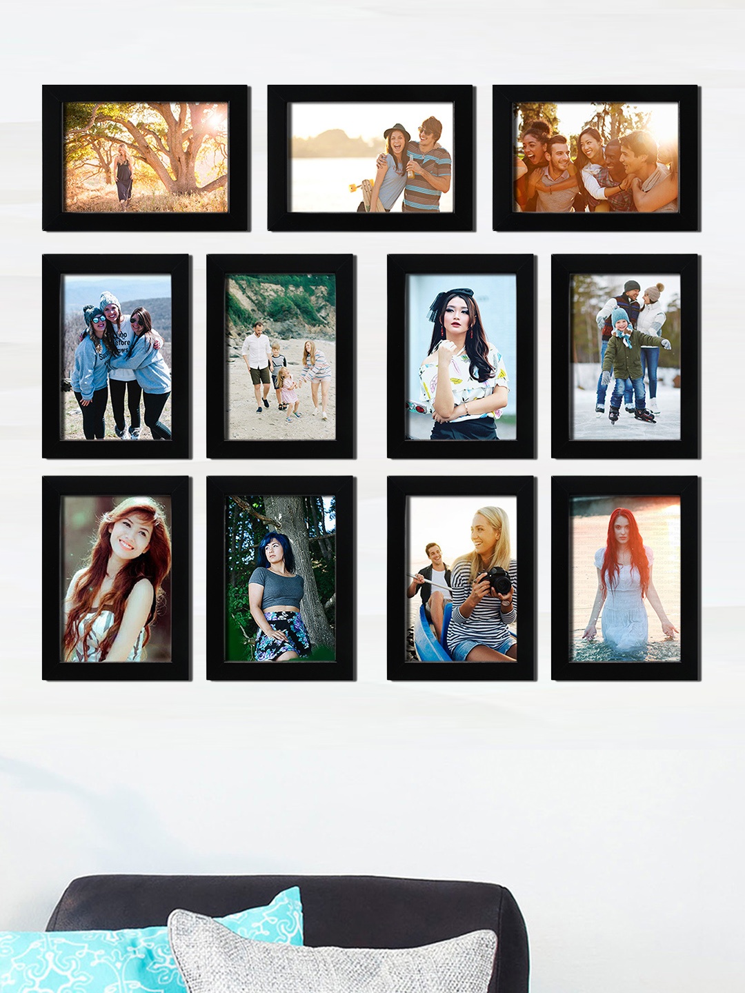 RANDOM Set of 11 Black Wall Photo Frames