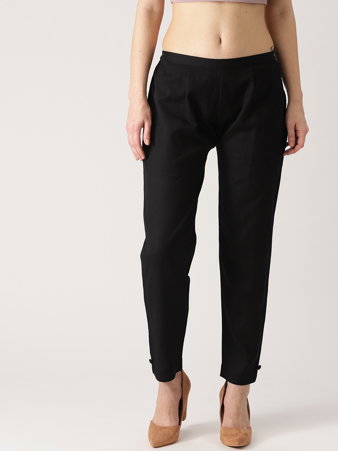Libas Women Black Regular Fit Solid Trousers