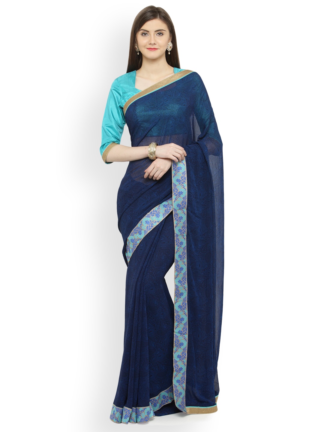 Shaily Blue Printed Pure Georgette Saree